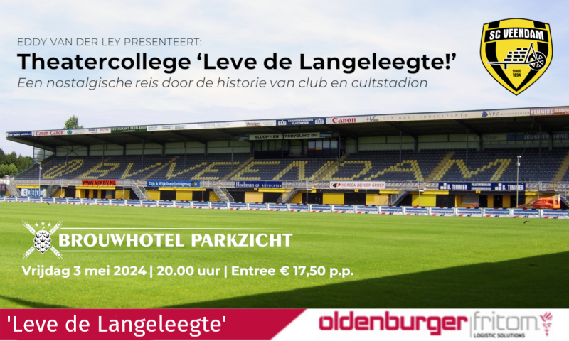 Theatercollege 'Leve de Langeleegte' op vrijdag 3 mei 2024, hoofdsponsor Oldenburger Fritom.
