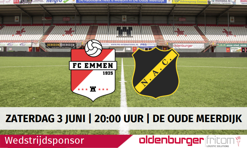 Oldenburger|Fritom is wedstrijdsponsor van de halve finale play-offs FC Emmen vs. NAC Breda