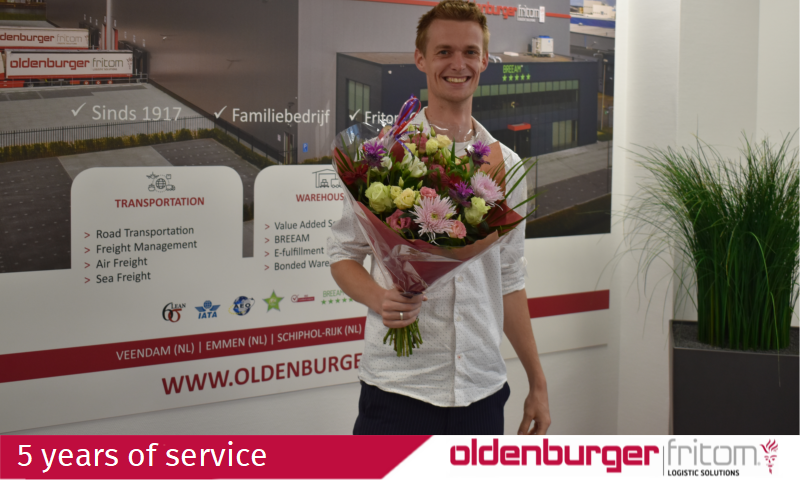 Melvin van Zonneveld celebrates 5 years of service at Oldenburger|Fritom.