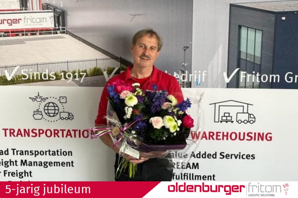 Jack Lelieveld 5 jaar in dienst bij Oldenburger|Fritom Logistic Solutions