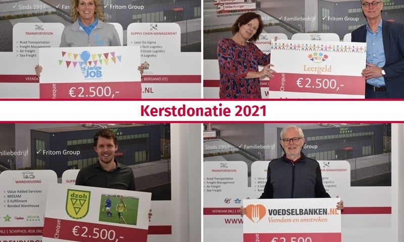 De kerstdonatie 2021 van Oldenburger|Fritom is voor Stichting Jarige Job, Stiching Leergeld, Voedselbank Veendam en DZOH.
