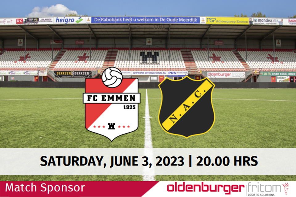 Oldenburger|Fritom is match sponsor of the play-off semi-final FC Emmen vs. NAC Breda