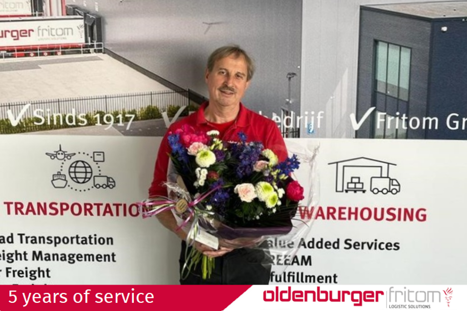 Jack Lelieveld celebrates 5 years of service at Oldenburger|Fritom Logistic Solutions