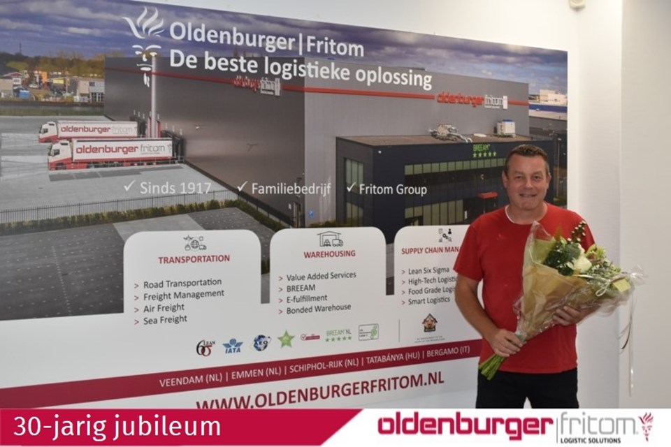 Allround warehouse operator Jan Willem Stormbroek 30 jaar in dienst bij Oldenburger|Fritom.