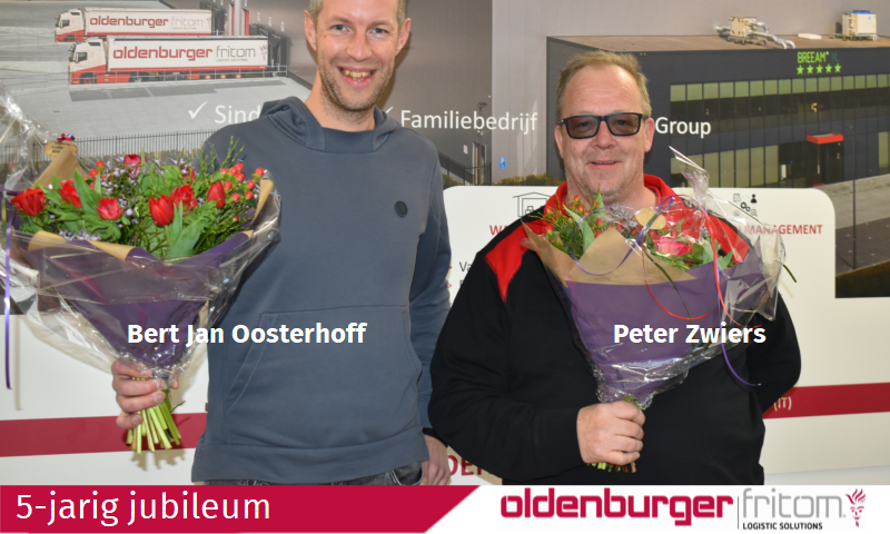 Peter Zwiers en Bert Jan Oosterhoff zijn 5 jaar in dienst van Oldenburger|Fritom.