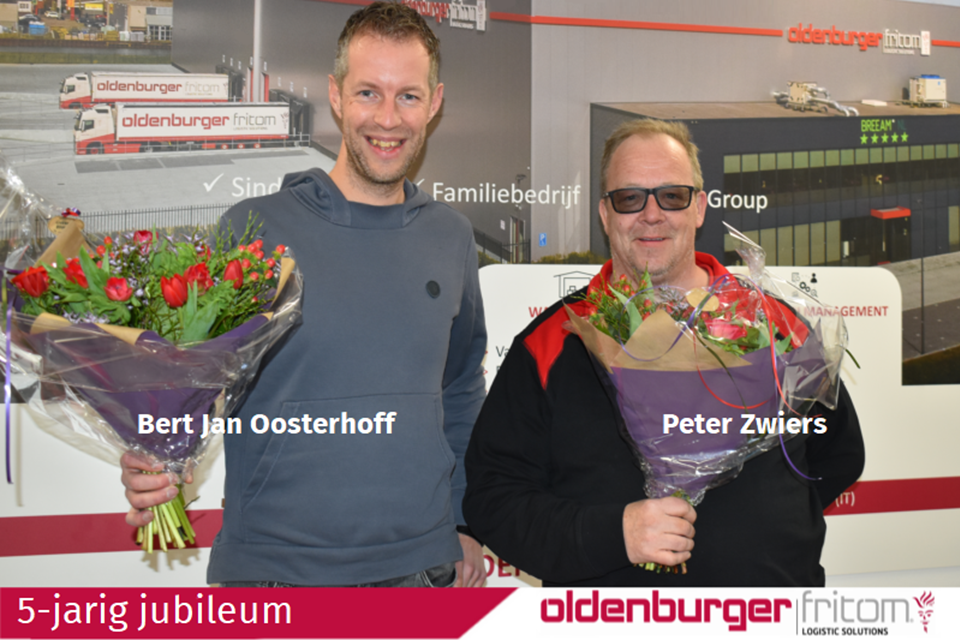 Peter Zwiers en Bert Jan Oosterhoff zijn 5 jaar in dienst van Oldenburger|Fritom.