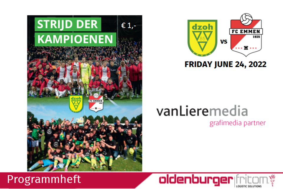 Van Liere Media und Oldenburger|Fritom haben gemeinsam das Programmheft für das Derby DZOH vs. FC Emmen erstellt.